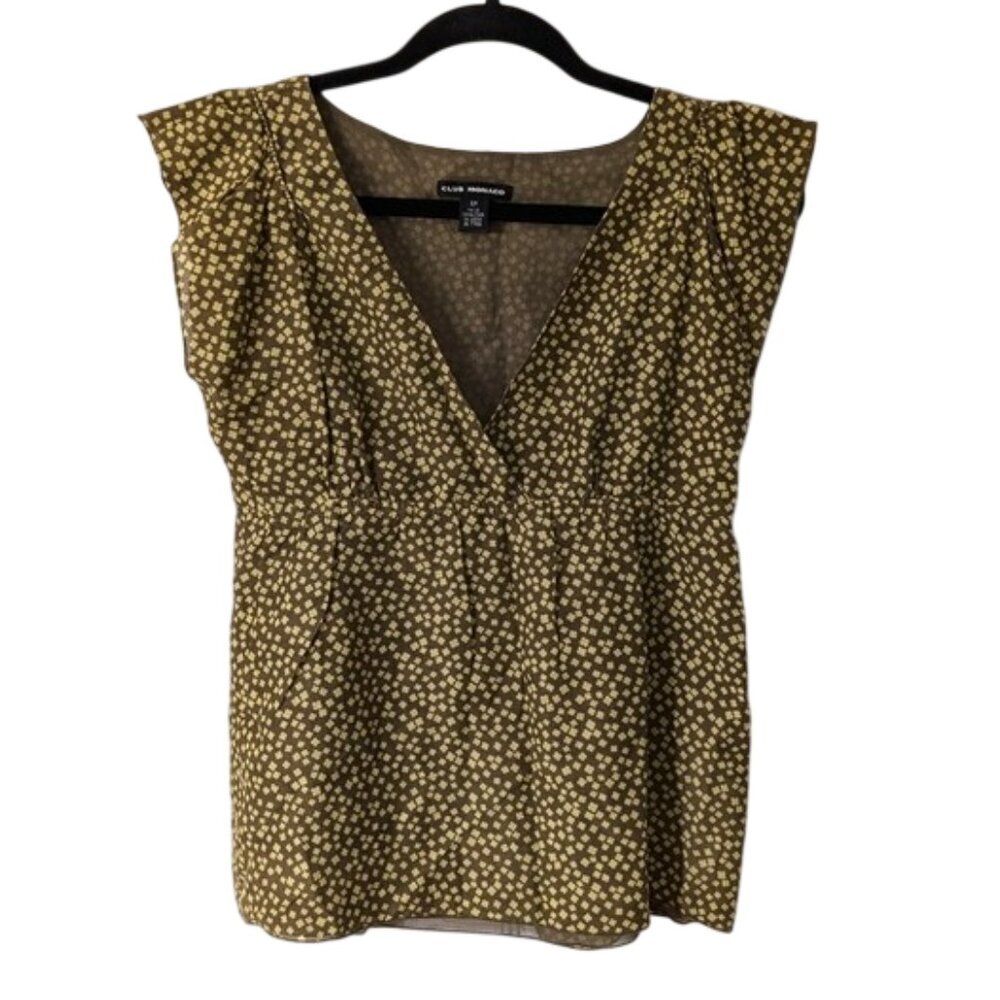 Like New Club Monaco Cotton‎ Olive Green Floral Women's Top Size S
